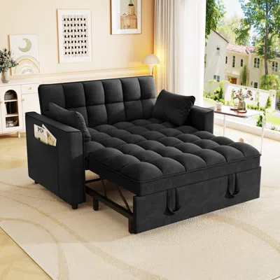 Streamdale Furniture Streamdale Velvet Sleeper Sofa Couch Pull Out Bed - Black