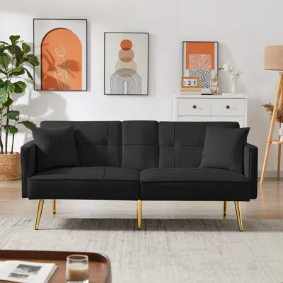 Streamdale Furniture Streamdale Velvet Sofa Bed In Black