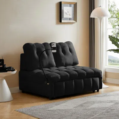 Streamdale Furniture Streamdale Velvet Sofa Bed With Usb Port And Phone Stand
