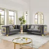 Streamdale Furniture Streamdale Velvet Sofa Set Gold Trim Embroidered Mid Century Modern Gray In Gray