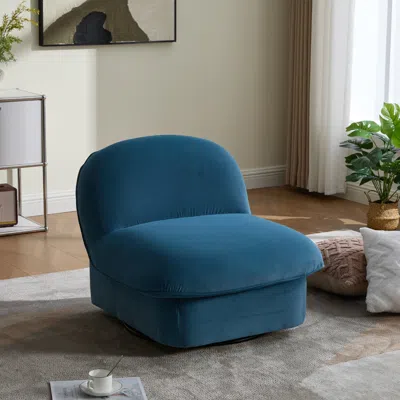 Streamdale Furniture Streamdale Velvet Swivel Accent Chair With 360-degree Metal Base In Blue