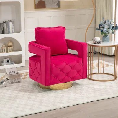 Streamdale Furniture Streamdale Velvet Swivel Accent Chair With Pillow And Tufted Button