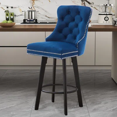 Streamdale Furniture Streamdale Velvet Swivel Bar Stool - Navy Blue