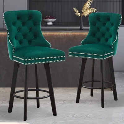 Streamdale Furniture Streamdale Velvet Swivel Bar Stools With Rivet Trim And Footrest