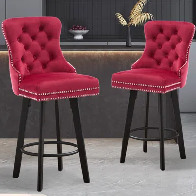 Streamdale Furniture Streamdale Velvet Swivel Bar Stools With Rivet Trim And Footrest