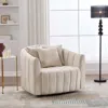 Streamdale Furniture Streamdale Velvet Swivel Barrel Chair & Half Sofa W/ Pillows - Beige
