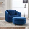 Streamdale Furniture Streamdale Velvet Swivel Barrel Chair, Ottoman & Pillows - Navy