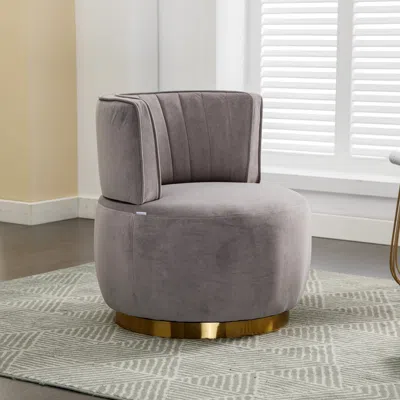 Streamdale Furniture Streamdale Velvet Swivel Barrel Chairs For Living Room Or Office In Gray