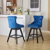 Streamdale Furniture Streamdale Velvet Swivel Barstools - Button Tufted, Wood Legs (set Of 2)
