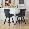 Streamdale Furniture Streamdale Velvet Swivel Barstools - Button Tufted, Wood Legs (set Of 2)