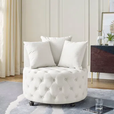 Streamdale Furniture Streamdale Velvet Swivel Chair With Tufted Design In White