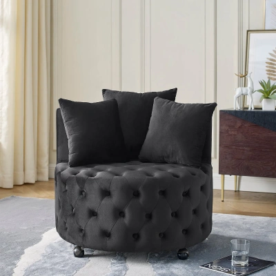 Streamdale Furniture Streamdale Velvet Swivel Chair With Wheels In Black