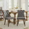 Streamdale Furniture Streamdale Velvet Tufted Dining Chairs, Wood Handles & Legs, Copper Nails, Set Of 2, Gray