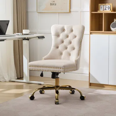 Streamdale Furniture Streamdale Velvet Tufted Office Chair - Adjustable & Swivel (beige)