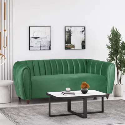 Streamdale Furniture Streamdale Velvet Tuxedo Sofa Channel Stitching, Modern Elegance