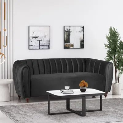 Streamdale Furniture Streamdale Velvet Tuxedo Sofa With Channel Stitching