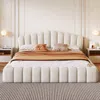 Streamdale Furniture Streamdale Velvet Upholstered Queen Bed Frame Shell-shaped Headboard For Bedroom