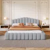 Streamdale Furniture Streamdale Velvet Upholstered Queen Bed Frame Shell-shaped Headboard For Bedroom