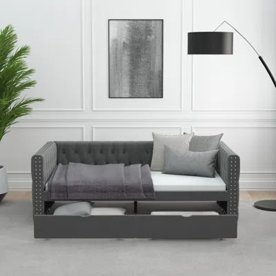 Streamdale Furniture Streamdale Velvet Upholstered Twin Daybed With Drawers