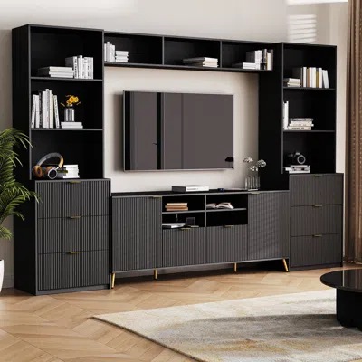 Streamdale Furniture Streamdale Versatile 4-piece Entertainment Wall Unit Stylish Storage And Functionality In Gray