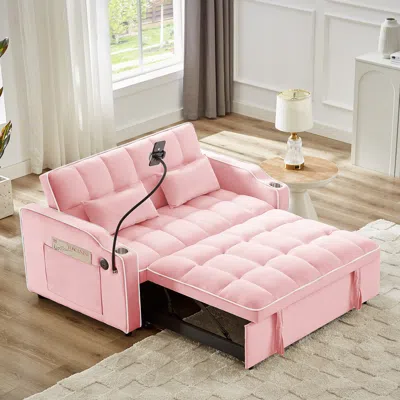 Streamdale Furniture Streamdale Versatile Foldable Sofa Bed With Usb And Ashtray (pink)