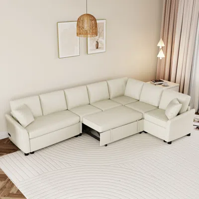 Streamdale Furniture Streamdale Versatile L-shaped Sectional Sofa Bed With Usb Ports And Power Outlets In White
