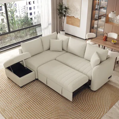 Streamdale Furniture Streamdale Versatile L-shaped Sofa Bed With Usb Ports In Neutral