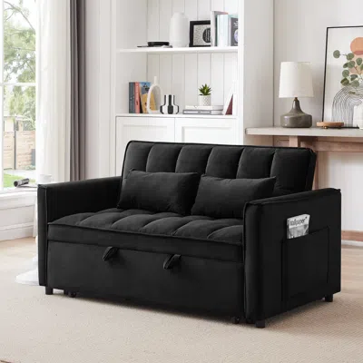 Streamdale Furniture Streamdale Versatile Velvet Sofa Bed Loveseat In Black