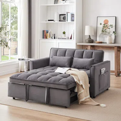 Streamdale Furniture Streamdale Versatile Velvet Sofa Bed Loveseat, Bed, Couch For Home, Office In Gray