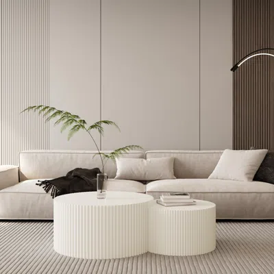 Streamdale Furniture Streamdale Vertical Stripe Design Nesting Coffee Table Set For Living Room