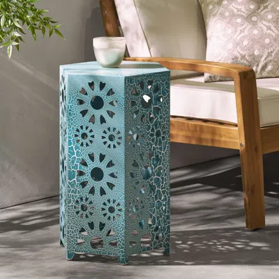 Streamdale Furniture Streamdale Vibrant Sunburst Cut Out Side Table For Patio Entertaining In Blue