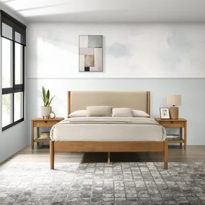 Streamdale Furniture Streamdale Vichy 3-piece Rubberwood Bedroom Set, Platform Bed With Two Nightstands, Queen