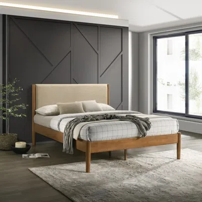 Streamdale Furniture Streamdale Vichy Rubberwood Platform Bed In Light Walnut, Queen