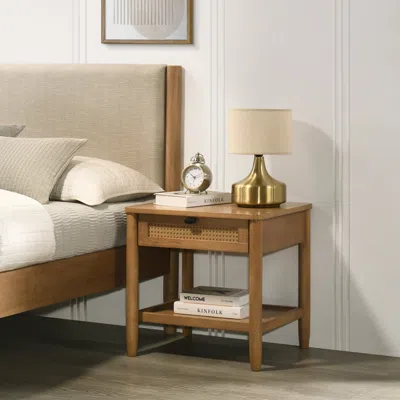 Streamdale Furniture Streamdale Vichy Single-drawer Bedroom Nightstand With Shelf, Light Walnut