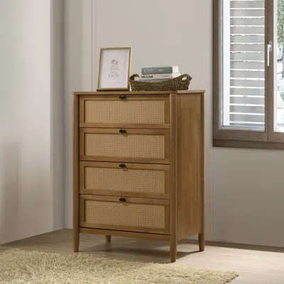 Streamdale Furniture Streamdale Vichy Wood And Rattan 4-drawer Chest