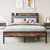 Streamdale Furniture Streamdale Vintage Brown & Gray Full Size Bed Frame With Storage Headboard