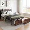 Streamdale Furniture Streamdale Vintage Brown And Gray Storage Headboard Bed Frame