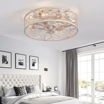 Streamdale Furniture Streamdale Vintage Caged Ceiling Fan Light With Remote - 18.1" White, Industrial Style For Home (bul In Neutral