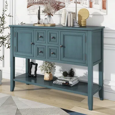 Streamdale Furniture Streamdale Vintage Cambridge Console Table With Ample Storage In Blue