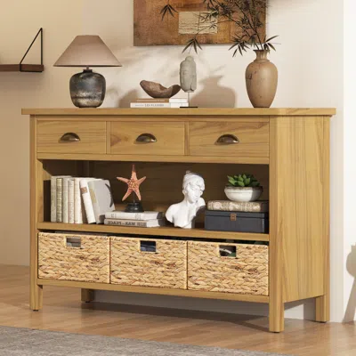 Streamdale Furniture Streamdale Vintage Console Table With Woven Baskets