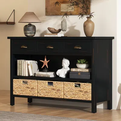 Streamdale Furniture Streamdale Vintage Console Table With Woven Baskets