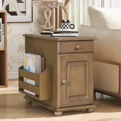 Streamdale Furniture Streamdale Vintage Flip Top End Table With Usb & Drawer In Brown