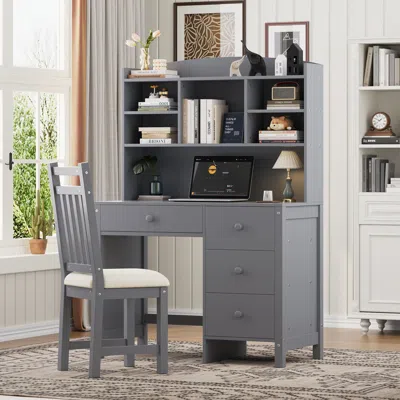 Streamdale Furniture Streamdale Vintage Home Desk & Chair Set W/ Bookshelf & Drawers - Gray