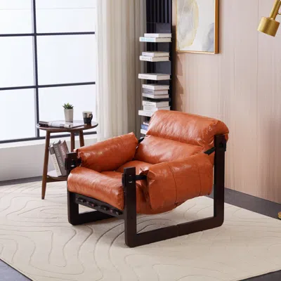 Streamdale Furniture Streamdale Vintage Leather Lounge Chair - Orange Multi