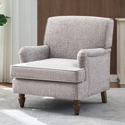 Streamdale Furniture Streamdale Vintage Linen Armchair, Antique Wood Legs