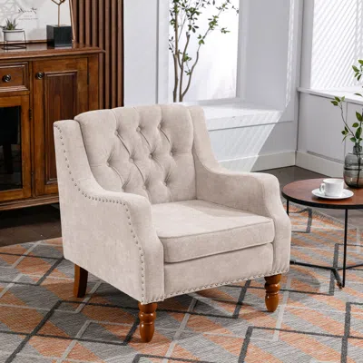 Streamdale Furniture Streamdale Vintage Stud Accent Chair For Living Room In Neutral