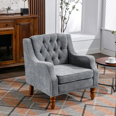 Streamdale Furniture Streamdale Vintage Stud Accent Chair For Living Room In Gray