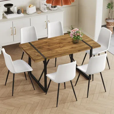 Streamdale Furniture Streamdale Vintage Wood Dining Set With Leather Accents
