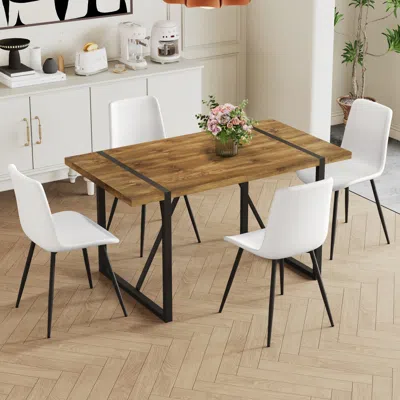 Streamdale Furniture Streamdale Vintage Wood-top Dining Set With Faux Leather Cushions