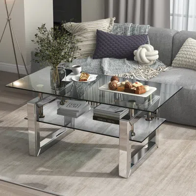 Streamdale Furniture Streamdale W 39.4" X D 19.7" X H 17.7" Transparent Tempered Glass Coffee Table